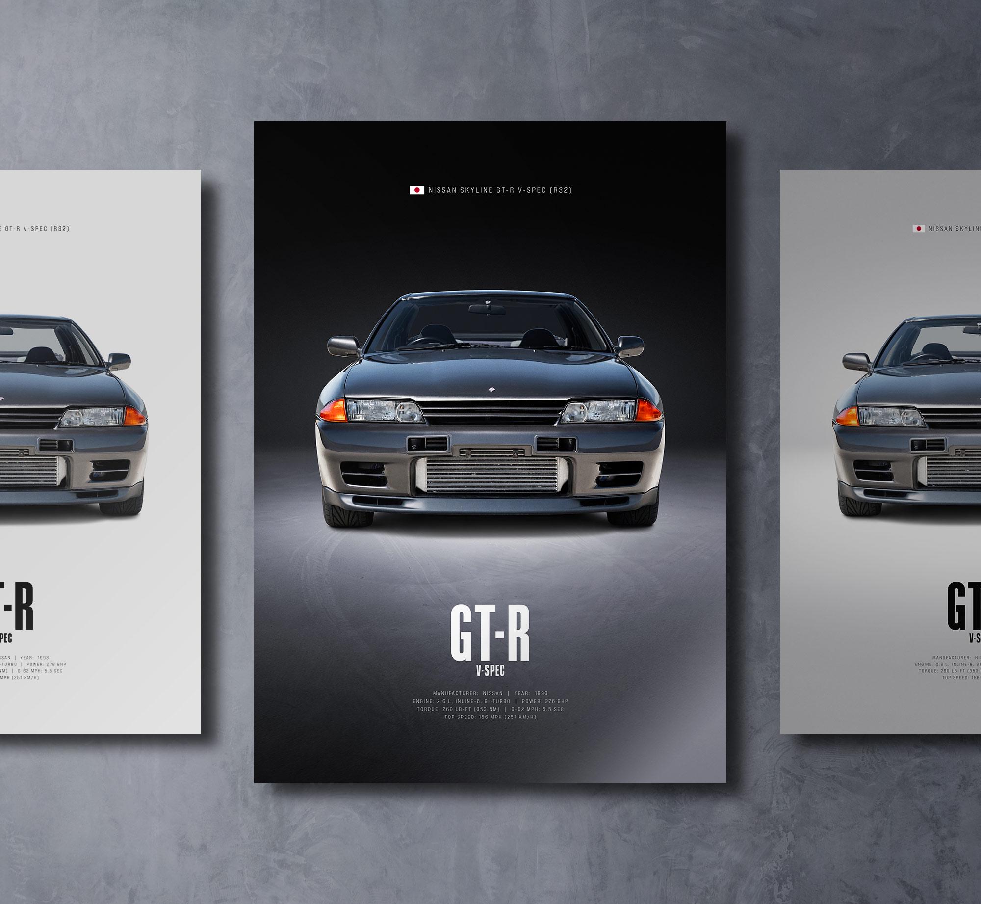 日産スカイライン GT-R Vスペック R32 - カーポスタープリント