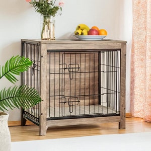 Wooden Dog Crate Furniture, Rustic Double Door Dog House, Indoor Dog Kennel, Dog Furniture, Pet Furniture