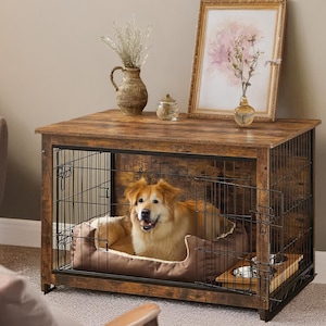 Wooden Dog Crate Furniture, Rustic Double Door With Removable Tray Dog House, Indoor Dog Kennel, Dog Cage, Dog Furniture, Pet Furniture