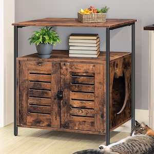 Rustic Cat Litter Box Cabinet, Hidden Cat Enclosure, Mid Century Cat Furniture, Wooden Cat Litterbox, Cat Washroom, Pet furniture