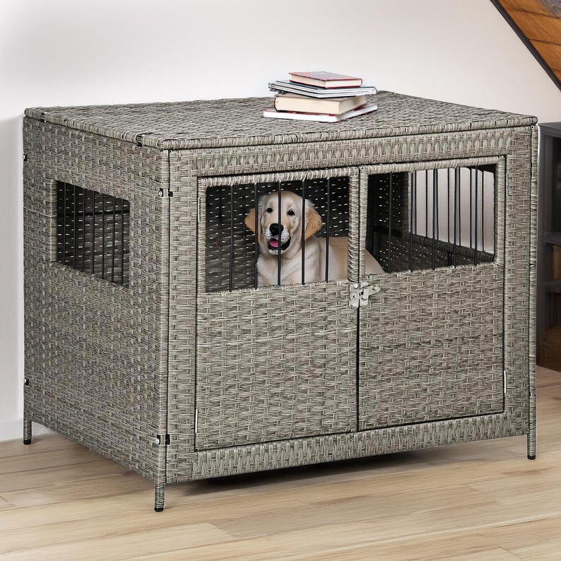 Rattan Dog Crate And Ottoman photo