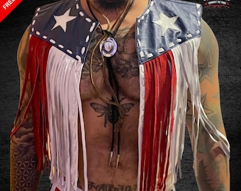 Custom American Flag Leather Fringe Vest: Unisex Western Wear
