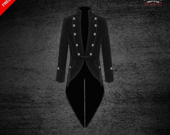Frac in velluto fatto a mano in stile vittoriano gotico: cappotto unisex Steampunk Regency