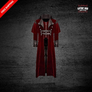 Gothic Steampunk Military Red / Black Jacket Men’s Punk Highwayman Regency Long Coat-Halloween costume Handmade