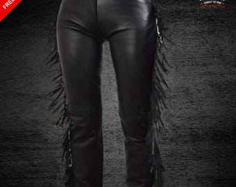 High Waist Fringe Leather Pants: Custom Cowgirl Western Trousers