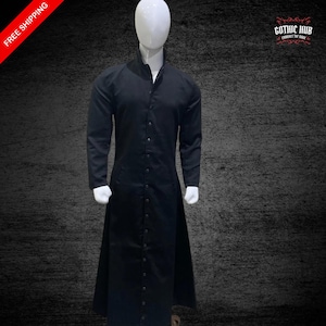 Neo Matrix Heavy Duty Cotton Keanu Reeves Black Gothic Steampunk Trench Coat- Beat Halloween Costume Handmade