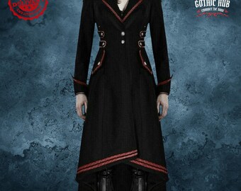 Women's Steampunk Military Long Coat: Gothic Cosplay Costume