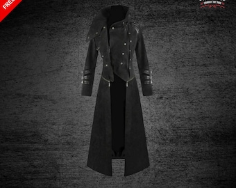 Gabardina gótica negra con capucha para hombre: disfraz steampunk de Punisher