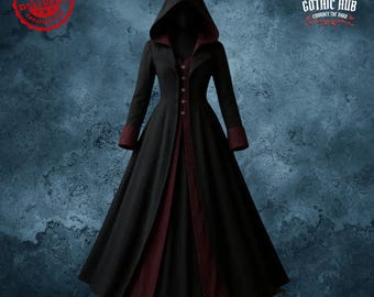 Gothic Hooded Trench Coat: Victorian Witchy Vampire Renaissance Overcoat