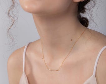 Collana con barra Pavé, collana con barra d'oro con zirconi cubici, collana minimalista, collana delicata, regalo per lei, collana in oro 14 carati, collana in argento