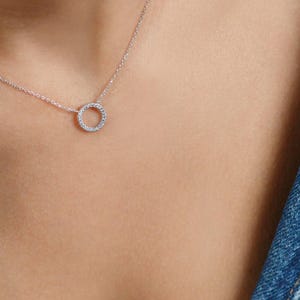 Kreis Halskette,Cz Kreis des Lebens Halskette,Sterling Silber Mini Kreis Halskette,minimalistische Kreis Halskette,14K Zirkonia Halskette