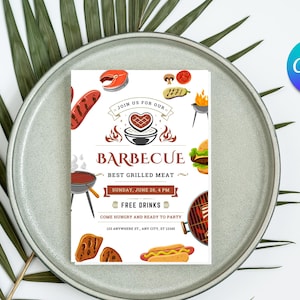 Editable BBQ Invitation, Animated Bbq Party Invite, BBQ Chill And Grill, Modern Birthday Invitation, Digital Download Invitation For Any Age