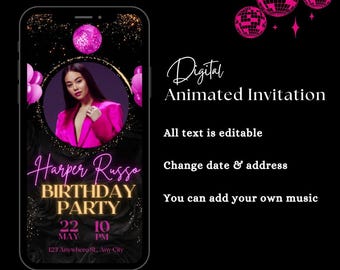 Pink & Gold Animated Birthday Invitation | Digital Party Invite | Glam Birthday Evite | Editable Video Invitation