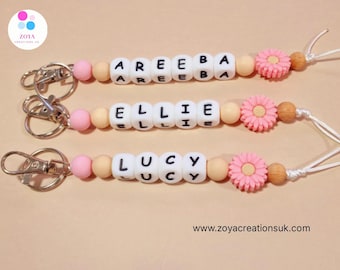 Personalized Name Keyring, Silicone Bead Keychain, Back to School Gift, bag name tag