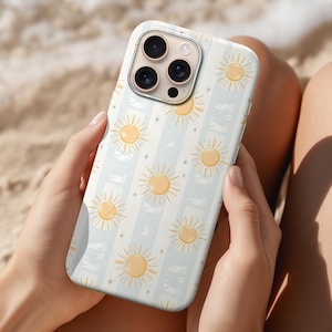 Retro Coastal iPhone Case: Pastel Beach Sunset - Boho Seaside Art