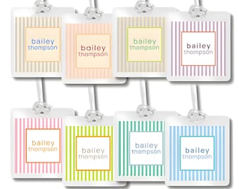 Personalized Stripe Luggage Tag Laminated Square Bag Tag with Custom Name, Preppy Travel ID for Suitcase Backpack