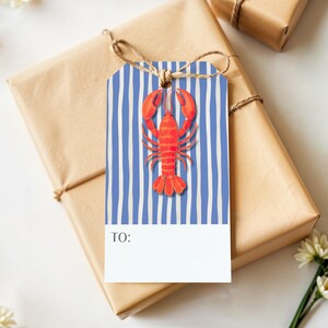 Nautical Lobster Gift Tags: Striped Party Favor Tags, Set of 24