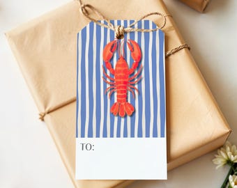 Nautical Lobster Gift Tags: Striped Party Favor Tags, Set of 24
