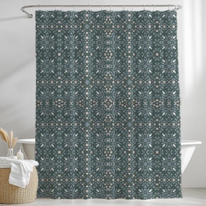 Moody Dark Blue Floral Shower Curtain: Boho Bathroom Decor