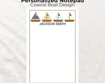 Bloc de notas costero personalizado, papelería náutica a medida, bloc de escritorio náutico con nombre, regalo playero de estilo preppy, bloc de escritura de lujo de 5,5 x 8,5 pulgadas.