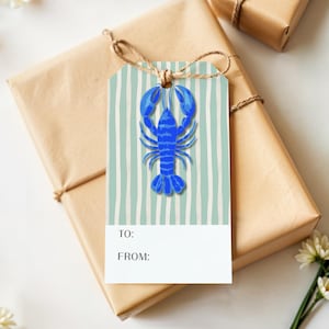 Coastal Lobster Gift Tags: Striped Nautical Party Favor Tags