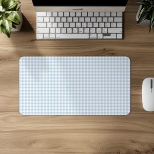 Powder Blue Gingham Desk Mat, Preppy Office Decor (24x14)