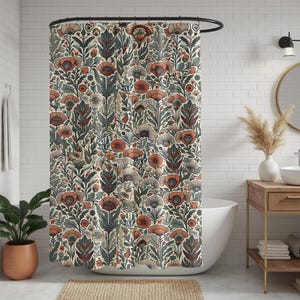 Floral Shower Curtain Botanical Bathroom Decor Cottagecore Home Decor Vintage Style Housewarming Gift Bath Decor Flower Curtain for Shower