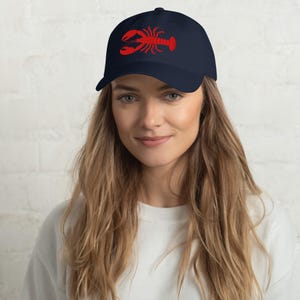Embroidered Lobster Baseball Cap: Americana Nautical Style