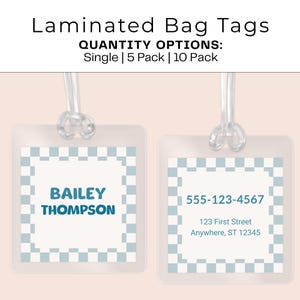 Bag Tag Kid Custom Name ID Tag for School Backpack Sports Durable Laminated Luggage Tag Back to School Gift Travel Tag Retro Checkered Style