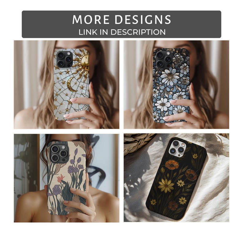 Celestial Art Phone Case Unique Stained Glass Galaxy Design, Dark Blue Moon Star iPhone Case, Cosmic Night Sky, Tough Case, MagSafe Case image 10
