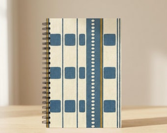 Spiraalvormig notitieboek kuststreep, dagboek linnenlook, neutraal preppy notitieboek, bureauaccessoires kust, modern minimalistisch cadeau