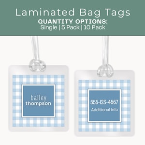 Personalized Bag Tag Laminated Square ID Tag for Backpack School Luggage Tag Diaper Bag Tag Custom Name Tag for Kids or Travel Use