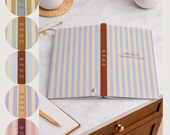 Custom Journal Gift for Her, Stripes with Name or Custom Text on Cover and Spine - Personalized Name Cover