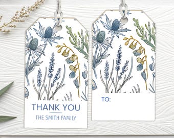 Personalized Gift Tags: Custom Gift Bag Tag Set of 24, Coastal Botanical Thank You Tags, Salt Meadow Collection