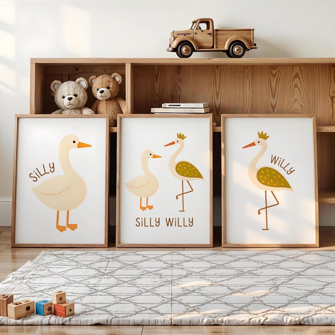 Nursery Wall Art Set: Silly Goose and Crane Prints - Gender Neutral - Etsy