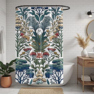 Botanical Shower Curtain: Vintage Floral, Cottagecore Bath Decor