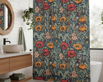 Shower Curtain - Teal Floral Boho Large Scale