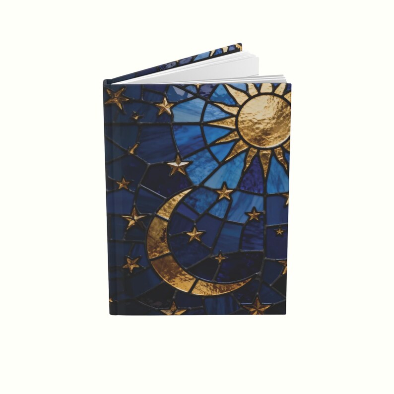 Celestial Sun and Moon Journal, Blue Stained Glass Notebook, Lunar ...