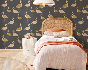 Black Maximalist Bird Wallpaper - Coastal Peel and Stick Wallpaper