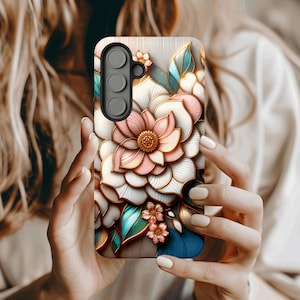 Samsung Galaxy S26 Case Gift Floral Pattern Stained Phone Cover Glass Effect Phone Case Galaxy Plus Ultra FE for S25 S24 S23 S22 S21 S20 S10