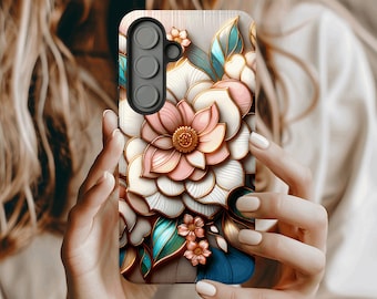 Samsung Galaxy S26 Case Gift Floral Pattern Stained Phone Cover Glass Effect Phone Case Galaxy Plus Ultra FE for S25 S24 S23 S22 S21 S20 S10