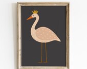 Wall Art Eclectic Home Decor Set of 3 Prints Black Background Whimsical Bird Decor Crane Poster Set for Dining Room Entry or Accent Wall