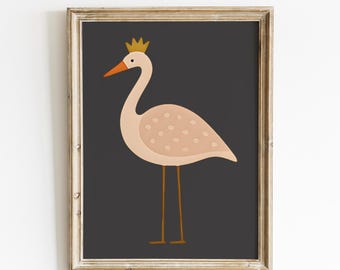 Wall Art Eclectic Home Decor Set of 3 Prints Black Background Whimsical Bird Decor Crane Poster Set for Dining Room Entry or Accent Wall