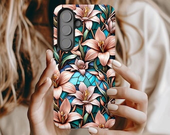 Coque de portable Lily en vitrail : mosaïque florale pour Samsung Galaxy