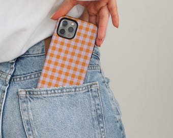 Burnt Orange Phone Case Preppy Gift for iPhone Samsung Galaxy Lavender Phone Case Gingham Pattern Phoncase iPhone 12 Gift for Her