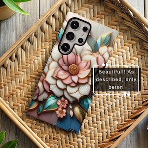 Floral Stained Glass Samsung Galaxy S26 Ultra Phone Case Gift for Mom, Elegant Botanical Phone Cover for Galaxy Plus FE Ultra Models