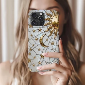 Celestial Sun & Moon Phone Case – Stained Glass Galaxy Design for iPhone 17 16  Samsung S24 S23, MagSafe Compatible