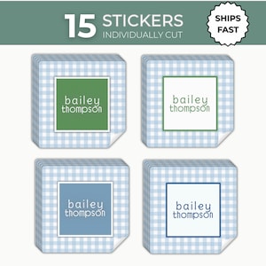 Sticker Custom Name Sticker Pack for School Personalized Notebook Journal Label Water Bottle Decal Square Individually Cut Gingham Pattern