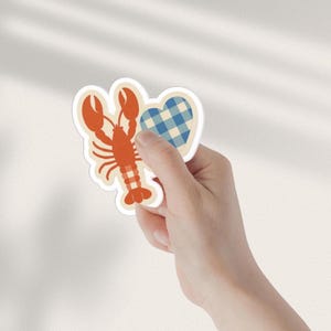Sticker coeur imprimé vichy Idée cadeau rétro pour ordinateur portable Sticker homard côtier plage Sticker esthétique pour ordinateur portable bouteille d'eau ou ordinateur portable
