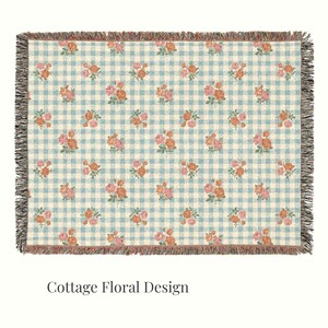 Soft cotton woven floral throw blanket detail showing heirloom texture and fringe edge
